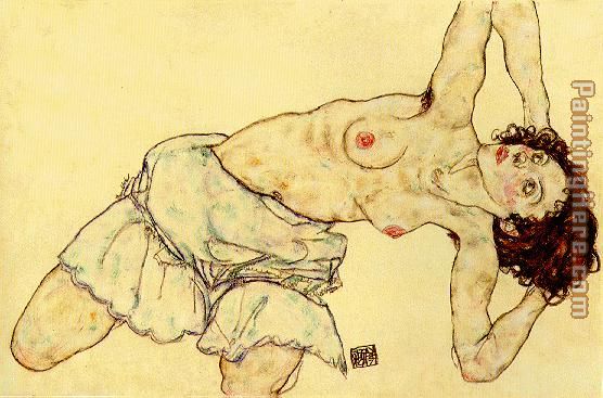 Nude woman with a skirt painting - Egon Schiele Nude woman with a skirt art painting